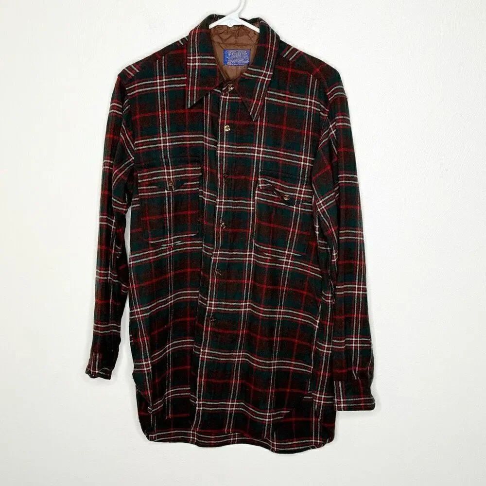 Pendleton Vintage Plaid Wool Button Down Long Sleeve Shirt- Men’s US L /16